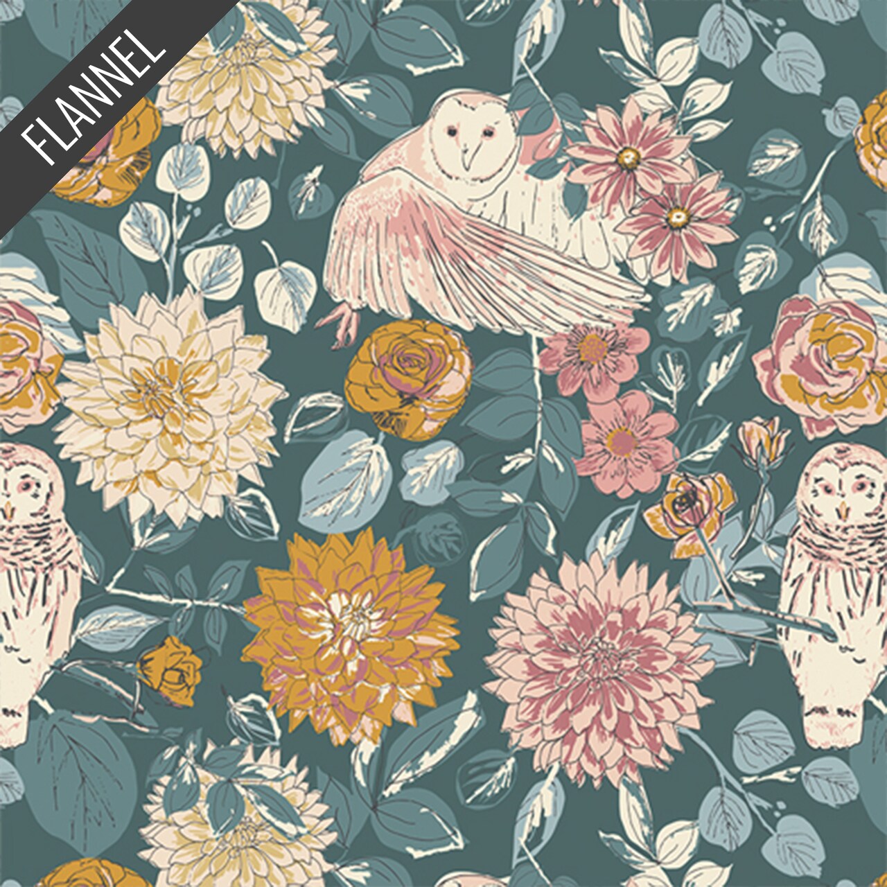 Owl Things Floral Flannel in Willow (f35600) | Art Gallery Flannel | AGF Studio | Art Gallery